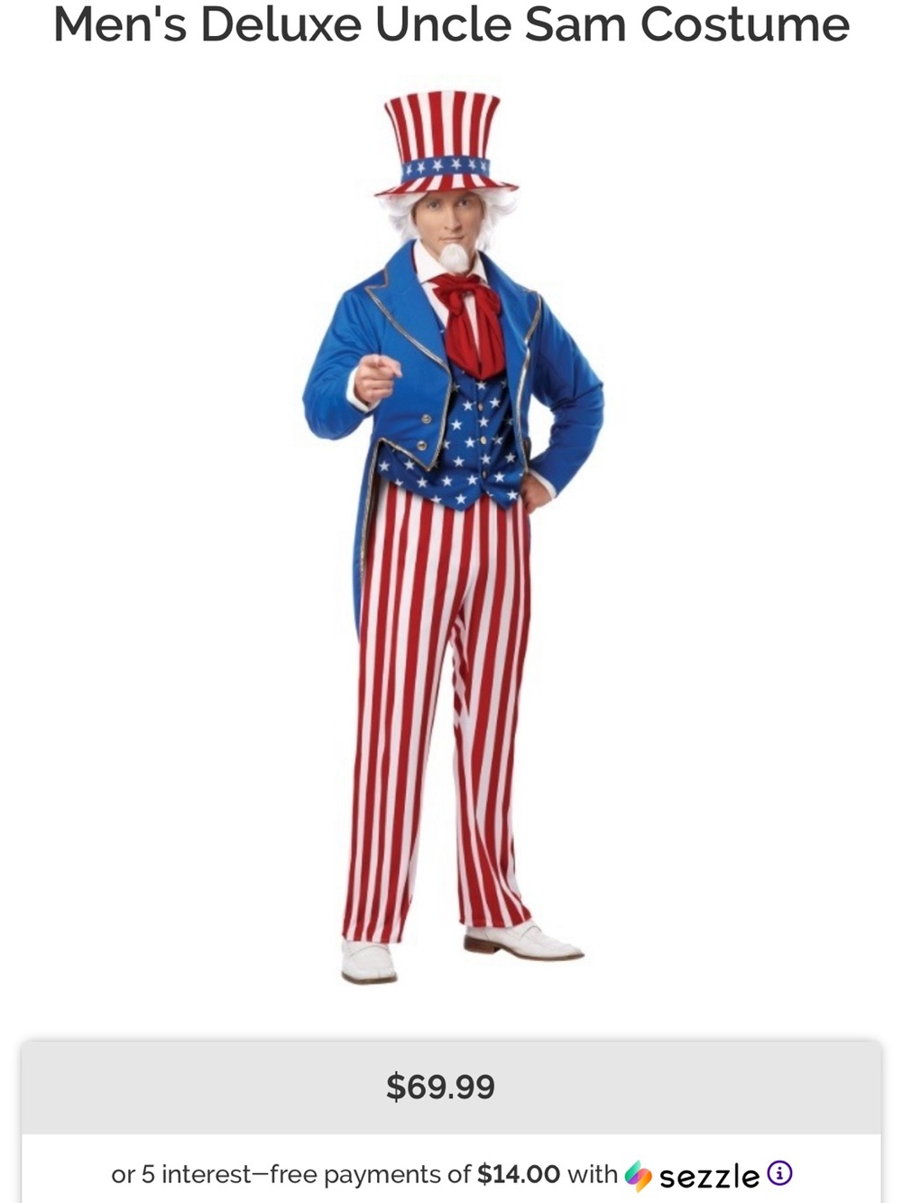 California Costumes Men’s Deluxe Uncle Sam Costume - Red, White & Blue
